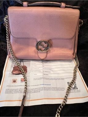 Gucci Interlocking G Flap Over Pink Crossbody With Silk Duster